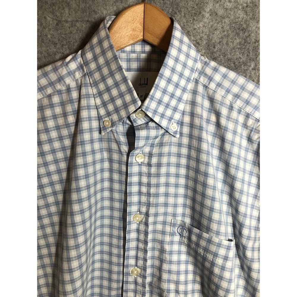 Dunhill London Shirt Mens Medium Blue Check Casual Business Classic
